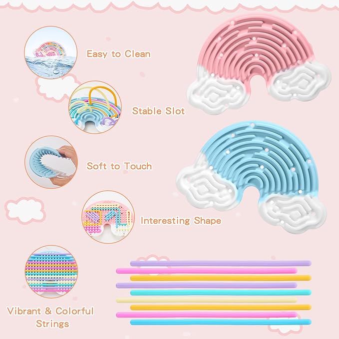 2 Pack Sensory Activity Board with 24 Random-Color Strings Fidget Toys for Kids, Sensory Toys for Kids with Autism, ADHD, Stress, Calming, Double-Sided Silicone Toys, Birthday