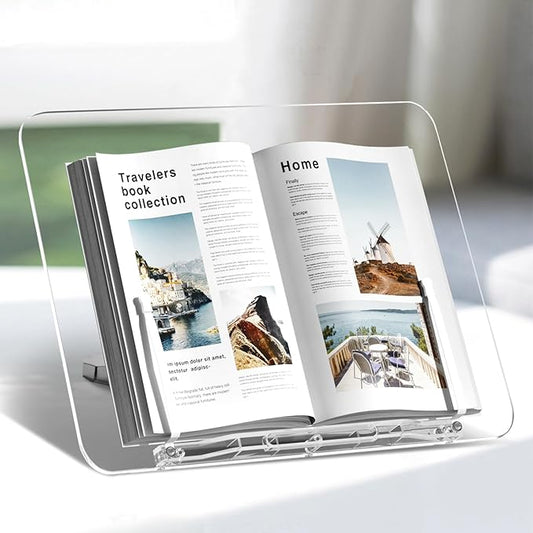 Acrylic Book Stand, Angle Adjustable Book Display Stand,Foldable Cookbook Stand, Lightweight Book Holder for Magazines, Laptop, Recipe, Textbook