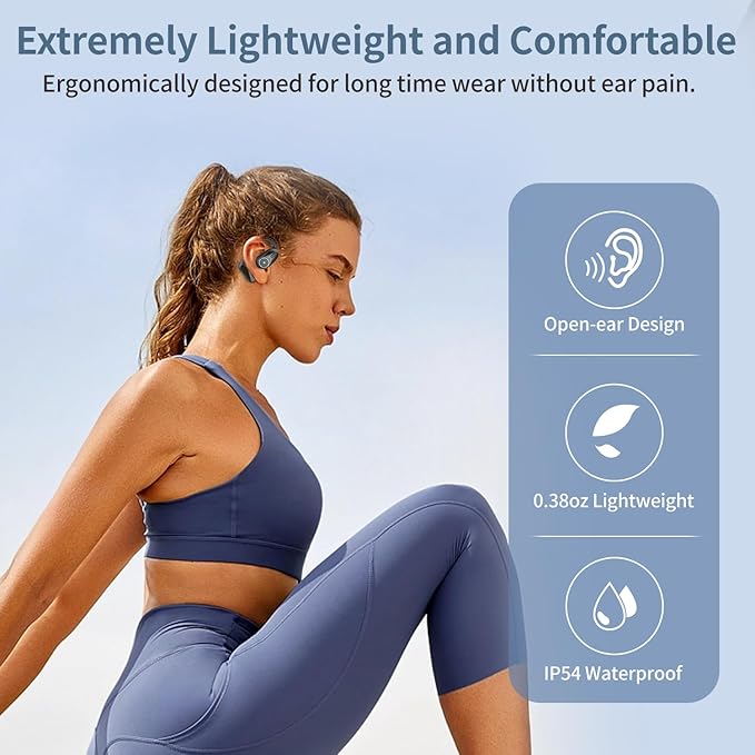 BANIGIPA Open Ear Headphones w/Detachable Boom Mic, Bluetooth 5.4 Headset w/Noise Canceling Microphone, True Wireless Earbuds w/Charging Case for Working, Lightweight & Mute, Multipoint Connection