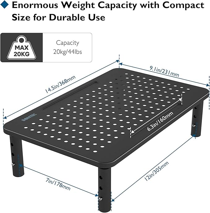 BONTEC 2 Pack 3 Height Adjustable Monitor Stand Riser with Pen Holder, Ergonomic Metal Laptop Stand with Cable Management, Desktop Stand for Computer, Printer, Monitor, Laptop, Black Steel, 14.5 in