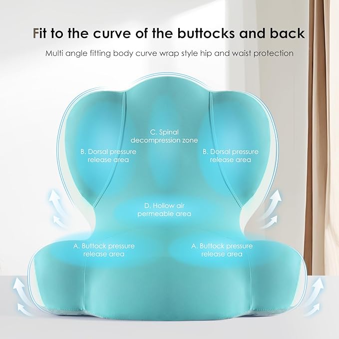 FLORICH Memory Foam Truck Seat Cushion with Adjustable Strap,Seat Cushion and Lumbar Support Pillow for Car Office Chair, Ergonomic Back Support & Sciatica Relief for Long Drives(Green)