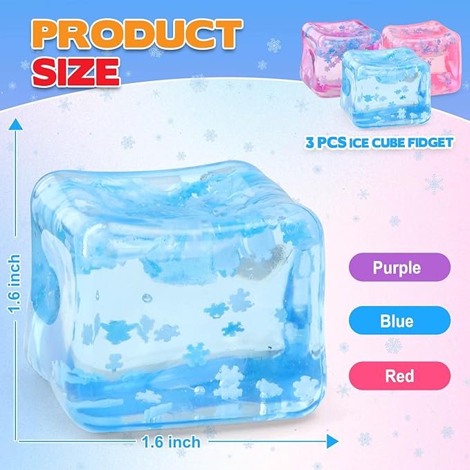 Ice Cube Fidget Toy for All Ages: 3 Pcs Sensory Squishy Fidget Toys, Square Stress Balls, Classroom Prizes, Anxiety Relief Stress Cube Gift for Kids Teens Adults