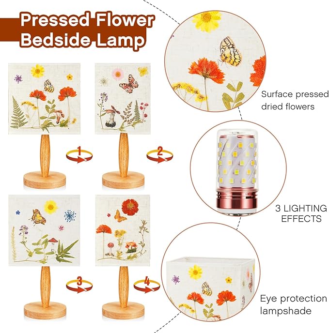 Hortsun Pressed Floral Lamp Floral Bedside Lamp Vintage Flower Desk Lamp for Bedroom Living Room, Dorm, Home, Office Decor(1 Pcs, Vibrant Style)