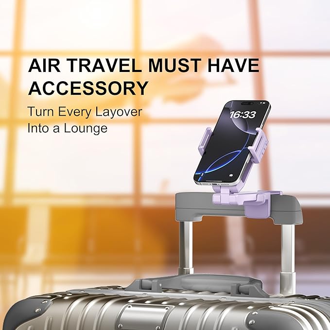 Perilogics 2025 Upgraded Travel Essentials Must Have Airplane Phone Holder Mount. Improved Ergonomic Lever, Perfect for Long Flight, Cruise, Desk, Travel Gift for Content Creator (Lavendar)