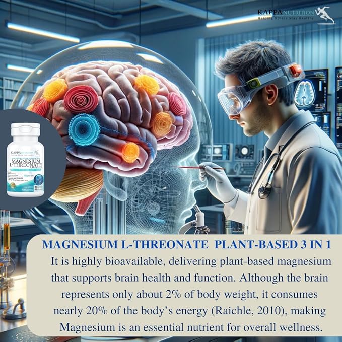 Kappa Nutrition Magbrain™ Magnesium L-Threonate Plant-Based, 420mg Elemental Magnesium (3 Capsules) from 2,253mg, 90 Vegan Capsules, Brain, Sleep & Muscle Support.