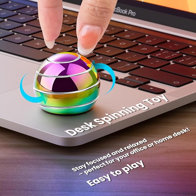 Fidget Spinner Desktop Toys - Kinetic Spinning Ball for Anxiety & ADHD Relief, Optical Illusion Fidget Toys for Adults, Kids, Parents & Friends, Ideal Gift Metal Fidgets for Office & Home