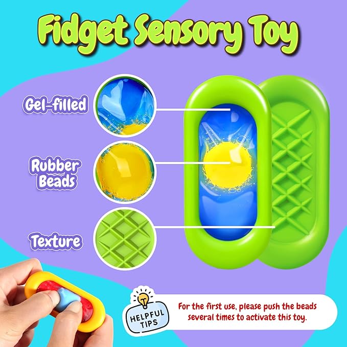 Sensory Marble Fidget for Kids Adults- 12 Pcs Gel Filled Autism Sensory Toys, Texture Quiet Fidget for Student Classroom Prize, Silent Stress Squishy Worry Stones, Travel Road Trip Activities