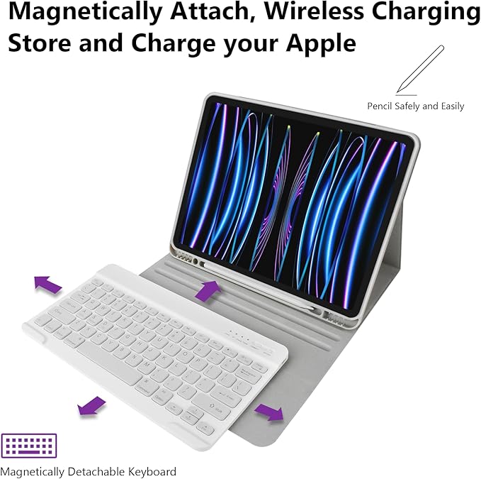 besky Keyboard Case for iPad Pro 12.9 inch (5th, 6th Generation) & New Air 13 inch M2 (Only Applies to 3 iPads Model) - Wireless Detachable Keyboard- Pencil Holder, with Auto Sleep/Wake Function