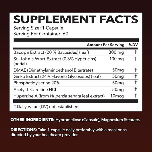 NeuroIGNITE Brain Supplements for Memory and Focus - 60 Count - Nootropics Brain Support Supplement with St. John's Wort, Ginkgo Biloba, Bacopa, Phosphatidylserine - Non-GMO Capsules, 2-Month Supply