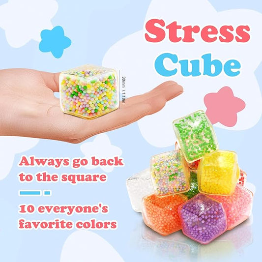 20 Pack Mini Stress Cube Filled with Foam Particles, Squishy Squeeze Stress Balls Stress Relief Toys Fidgets for Classroom for Adults Kids Children Teen