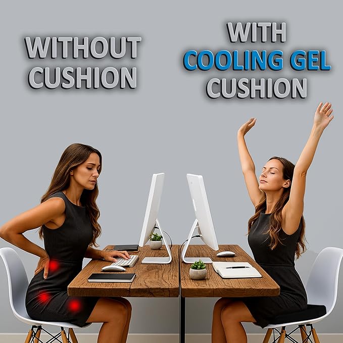 Large Gel Seat Cushion, Memory Foam Seat Cushion for Recliner, Wheelchair, Office Chair, Car, Floor, Dining Chair, Sciatica, Coccyx, Back Pain & Pressure Sore Relief, Design with Ventilation