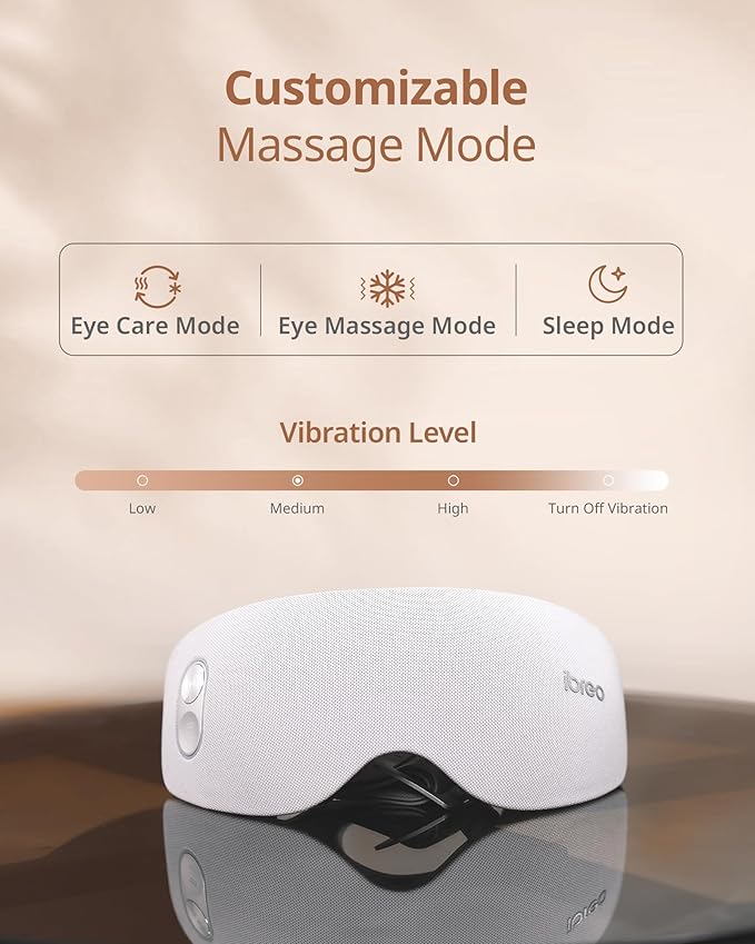 Eye Massager with 2 Level Heat & Cool, 150 Mins Uses, 3 Modes & 14 Vibration Heads, Heated Eye Mask with Bluetooth Music for Migraine, Eye Strain Puffiness and Dry Eye Relief, Relaxation for Women Men
