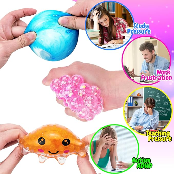 30Pcs XL Stress Balls, Large Squishy Balls for Adults, Squeeze Balls, Octopus Fidget Balls for Stress Relief, ADHD, Classroom Prizes, Easter, Halloween, Christmas Party Favors, Goodie Bag Stuffers