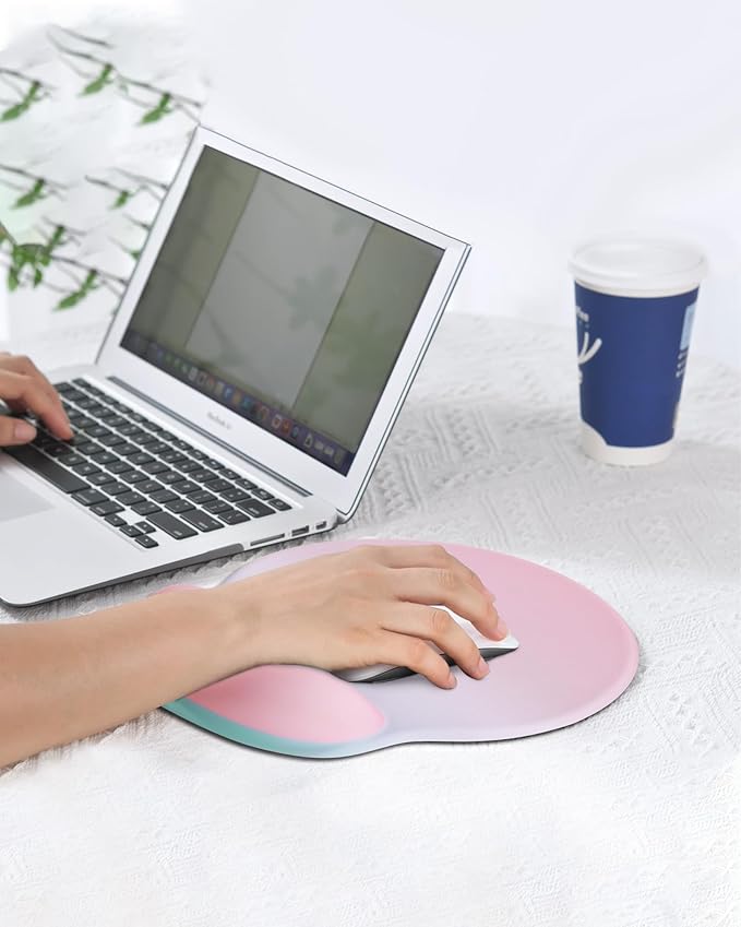 Ergonomic Mouse Pad Wrist Support, Comfortable Mouse Pad Wrist Rest, Relieve Wrist Pain Gel Mouse pad, Non-Slip Rubber Base Mousepad for Laptop, Computer(Gradient Pink Green)