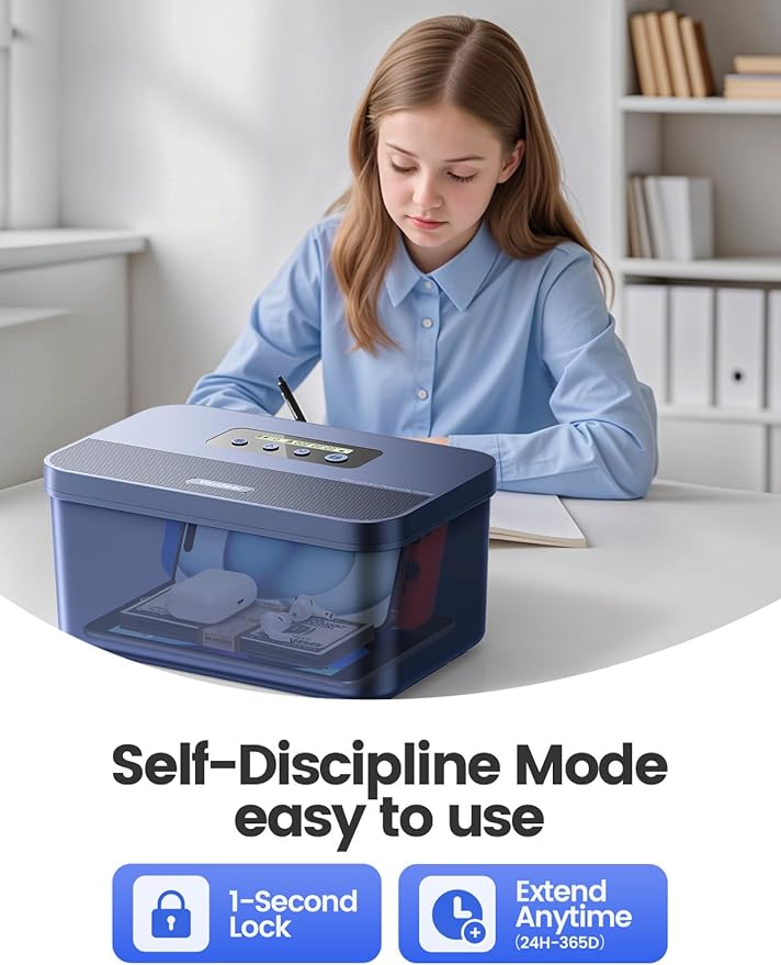 Safe Timed Lock Box, Phone Lock box with Timer Unplug from Phones, Video games, Social media, Snacks&Cravings,Self-Control Lockable Storage Box Boost Your Mental Health