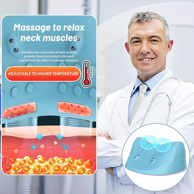 Neck Massager,Electric Neck and Shoulder Relaxer with Heat,3 Modes,Pillows for Pain Relief and Muscle Relax,26° Angle Cervical Traction Device for Back,Deep Tissue