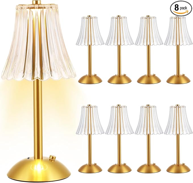 Liliful 8 Pcs LED Portable Cordless Table Lamp Touch Battery Operated Rechargeable Desk Lamp 3 Color Dimmable for Bedroom Living Room Dining (Rose Style,Gold)