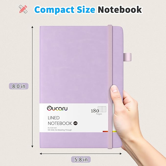 Oucaru Lined Journal Notebook, 8 Pack, 180 Pages, A5 Journals for Writing, 100 GSM Thick Paper, Small Notebooks Daily Journal for Women Men Work, Business, School, Travel Supplies