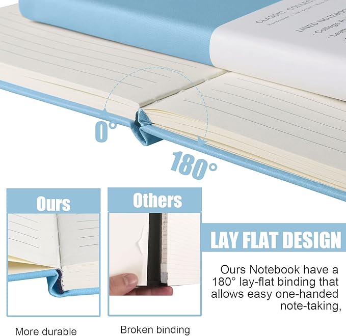 Lined Journal Notebook, 10Pack(Sky Blue), 160 Pages, Medium 5.7 inches x 8 inches - 100 gsm Thick Paper, Hardcover