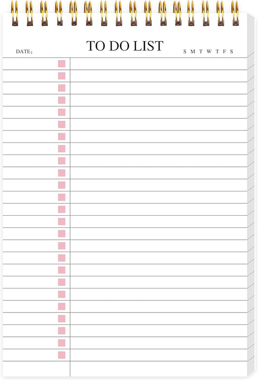 To Do List Notepad, Undated Daily Planner Notepad with To Do List Notebook Checklist Planner Spiral Waterproof Cover Notepad for Office Supplies, School Planner, Pink, 52 Sheets, 5.5"*8.3" A5 Size