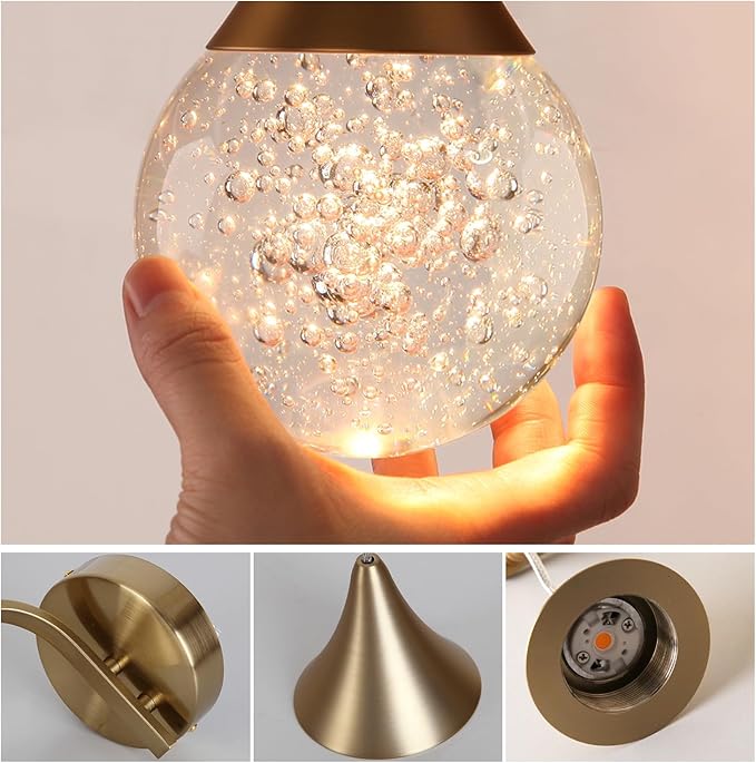 LED Wall Sconces Dimmable, Modern Crystal Wall Sconce Indoor, Bubble Wall Light for Bedroom Bathroom Living Room Dining Room Hallway, Brass