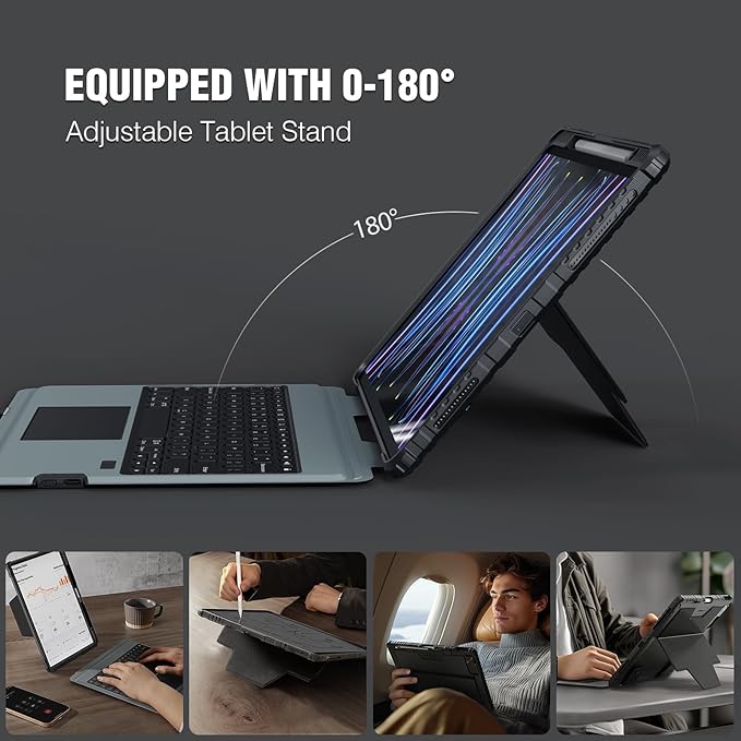 Nillkin iPad Air 13 inch Case Keyboard (M3,2025/M2,2024), Slide Camera Cover, iPad Pro 12.9 Protective Case with Backlit Wireless Detachable Keyboard, Multi-Touch Trackpad and Pencil Holder, Grey