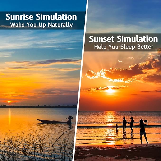 Wake Up Light Sunrise Alarm Clock with Sunrise Sunset Simulation 23 Nature Sleep Sounds 13 Colors Night Light Dual Alarms Snooze Function Sleep Aid for Heavy Sleepers Kids Adults (White)