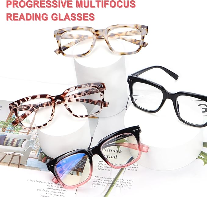 Progressive Multifocus Reading Glasses for Women Men Blue Light Blocking Spring Hinge Square Computer Readers