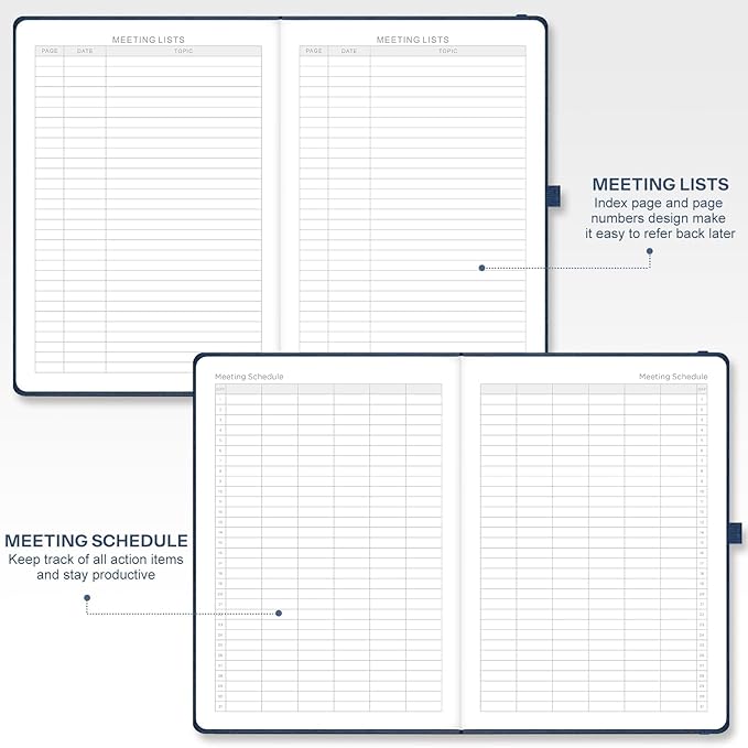 EMSHOI Meeting Notebook for Work with Action Items - 240 Pages A4 Large Project Planner Agenda Organizer Work Notebook for Women Men Office Business Notes, PU Leather Hardcover, 8.5" x 11", Blue