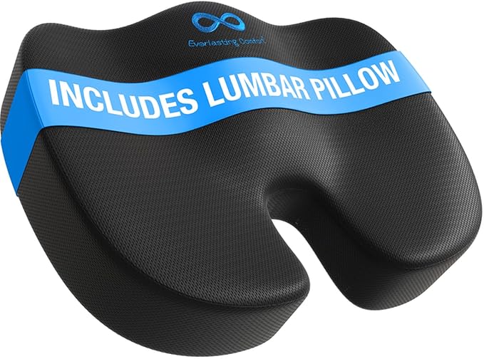 Everlasting Comfort Doctor Recommended Memory Foam Seat Cushion for Office Chairs & Car Seat - Ergonomic Office Desk Accessories for Tailbone Pain Relief, Sciatica & Back Support