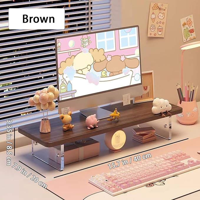 Monitor Stand Riser 2.16/3.34 Inch 2 Height Adjustments Acrylic Stand with Installation Tool, Desk Organizer Accessories Office Desk Storage Rack Screen/PC/Printer/Laptop Riser 7.8 x 15.7 Inch (Brown)