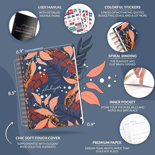 PLANBERRY Weekly Planner Premium – Undated Life Organizer & Budget Planner – Time Management, Goal Setting, To-Do List, Work-Life Balance & Habit Tracker – 6.9″ x 8.5″ (Tropical Night)