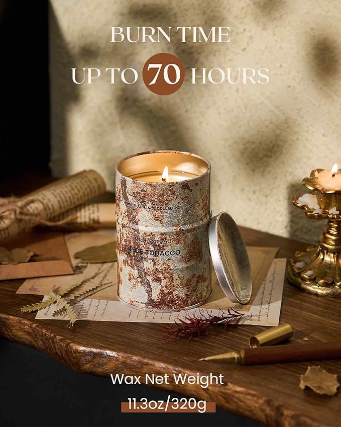 M&SENSE Spice Tobacco Scented Candles Natural Non Toxic, Aromatherapy Candle for Stress Relief Meditation Relaxing, Housewarming Gifts for Women Men, 11.3oz 70 Hour Long Burning