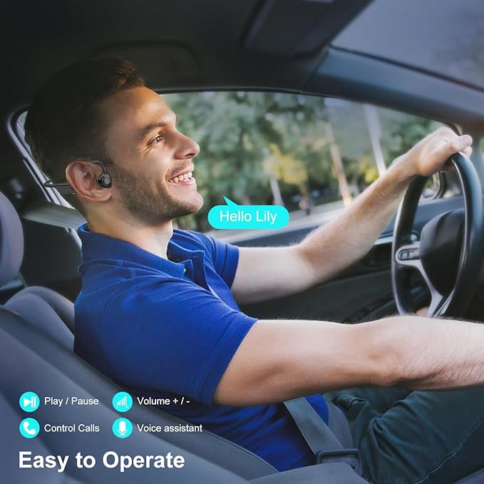 Trucker Bluetooth Headset with DSP Noise Cancelling Microphone, Open Ear Headphones for Calling, Bluetooth 5.3 Wireless Headset with Mute Button for Computer Work, 16H Playtime