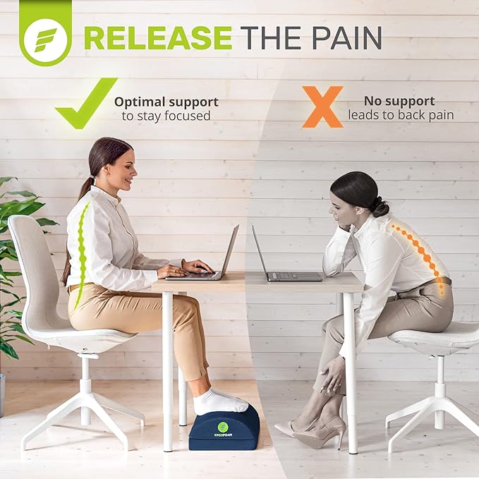 ErgoFoam Foot Rest for Under Desk at Work - Chiropractor Endorsed 2in1 Adjustable Premium Under Desk Footrest - Ergonomic Desk Foot Rest with High-Density Compression-Resistant Velvet Soft Foam (Blue)