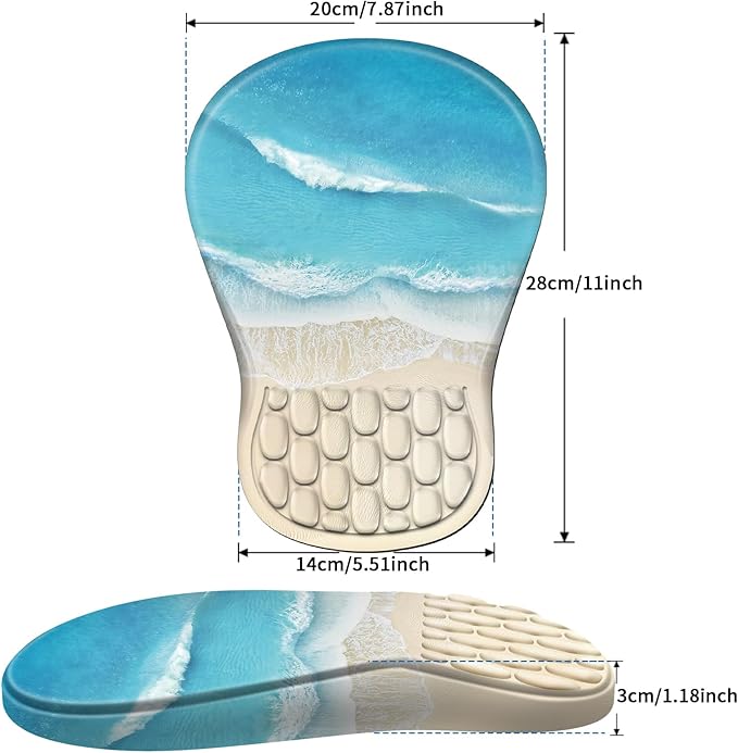 Ergonomic Mouse Pad with Wrist Rest Support, Mousepad with Comfortable Memory Foam Wrist Rest and Non-Slip PU Base for Pain Relief, Computer, Laptop, Office, Home (Beach-1)