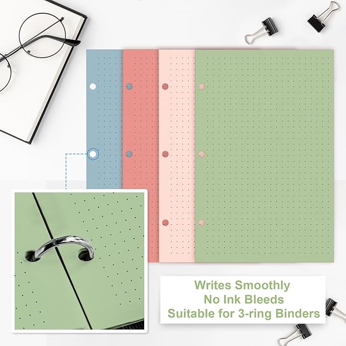 200 Sheets Half Letter 3 Hole Notebook Dot Grid Paper 5-1/2 x 8-1/2 Loose Leaf Paper for Mini Binder Colored Dotted Graph Paper Bulk Dotted Paper Refills for Planner Inserts for School Office