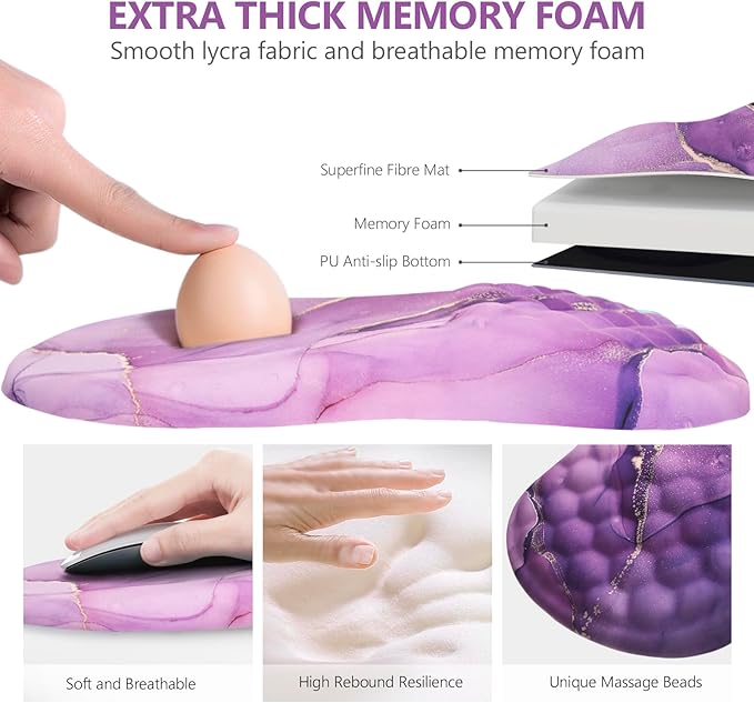 Mouse Pad Wrist Support, Laokiiy Ergonomic Mouse Pad with Wrist Rest, Comfortable Computer Mouse Pad for Laptop, Pain Relief Mousepad with Non-Slip PU Base Purple