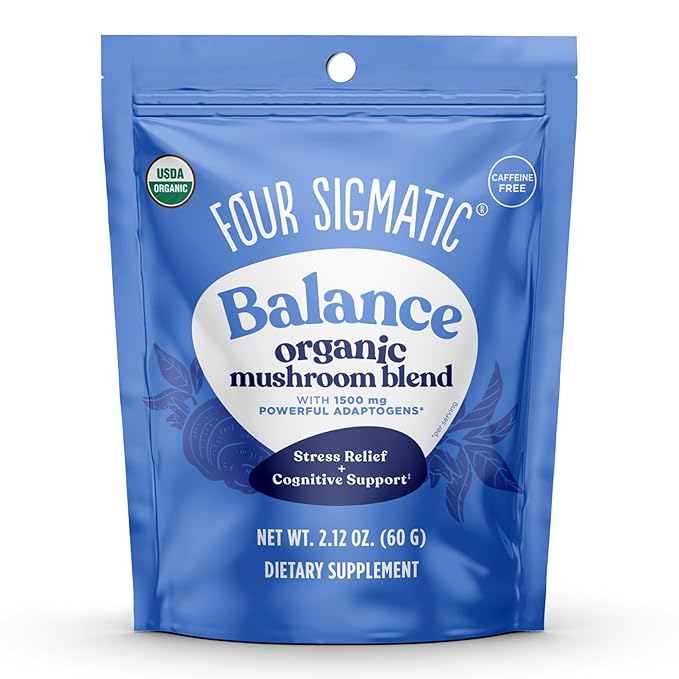 Four Sigmatic Calm Mushroom Blend | Adaptogen Supplement with Ashwagandha, Reishi, Tulsi, Cordyceps, Chaga, Rose HIPS, and More | Natural Stress Relief and Immune Support Supplement | 30 Servings