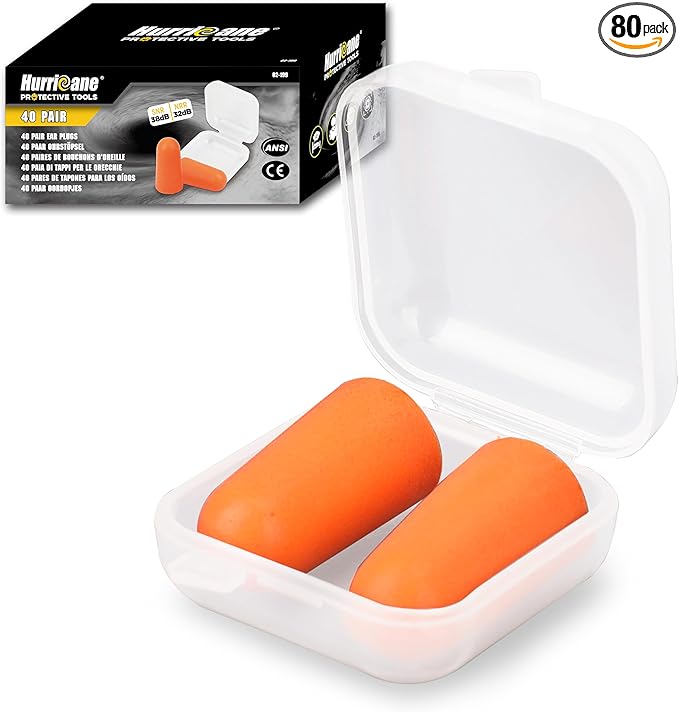 HURRICANE 40 Pair Foam Earplugs (BASF Slow Rebound PU), 32dB Noise Cancelling Ear Plugs for Sleep, Travel, Construction, Loud Music, Shooting, ANSI CE AS/NZS Certified, SNR 38dB, NRR 32dB