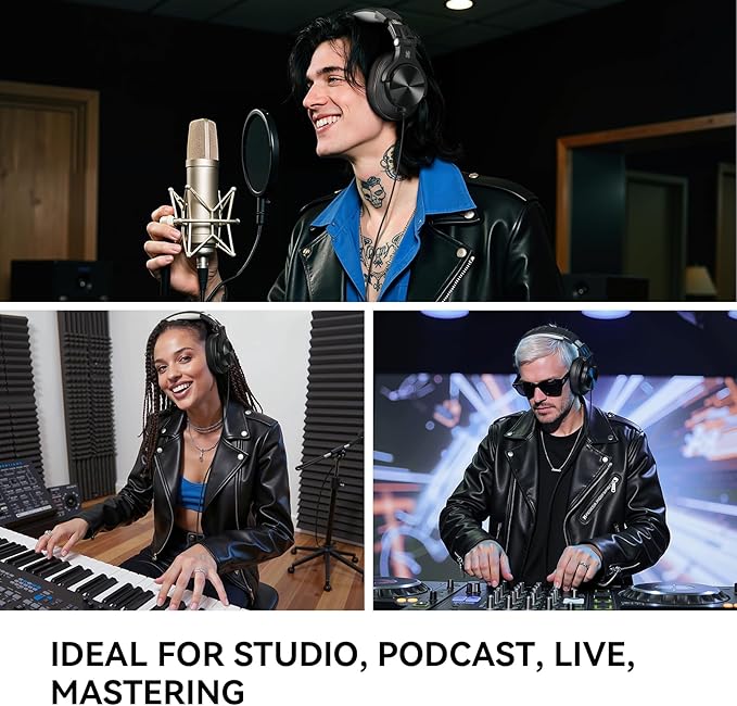 OneOdio A71D Wired Over-Ear Headphones, Studio Monitor Headsets, Hi-Res DJ Stereo Headphone with Foldable Design, 3.5/6.35MM Plug for AMP Recording Podcast Mixing PC Guitar - Black