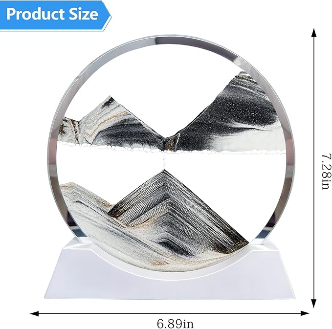 Aoderun 7" Moving Sand Art Liquid Motion with Light 3 Color Changing Moving Sand Art Picture Round Glass 3D Deep Sea Sand Art Sandscapes for Adult Relaxing Toys Desktop Home Office(Black)