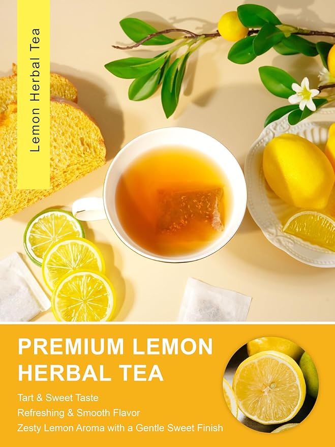 TeeLux Lemon Herbal Tea, Caffeine Free Tea with Lemon, Rosehips, Stevia, Licorice, Tangy & Refreshing Taste, 100 Count
