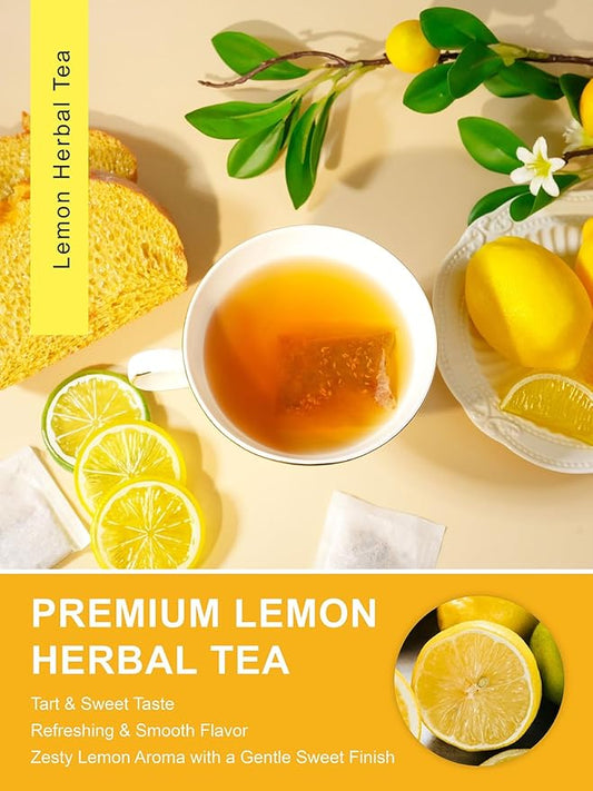 TeeLux Lemon Herbal Tea, Caffeine Free Tea with Lemon, Rosehips, Stevia, Licorice, Tangy & Refreshing Taste, 100 Count