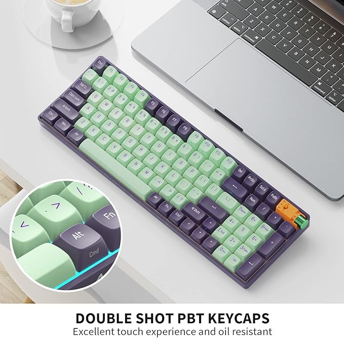 R100 Wireless Mechanical Keyboard, G Pro 3.0 Yellow Switch, Hot Swappable Wired/Bluetooth/2.4G Wireless Keyboard with RGB Light for Windows & Mac, PBT Keycaps, Starry Cyan