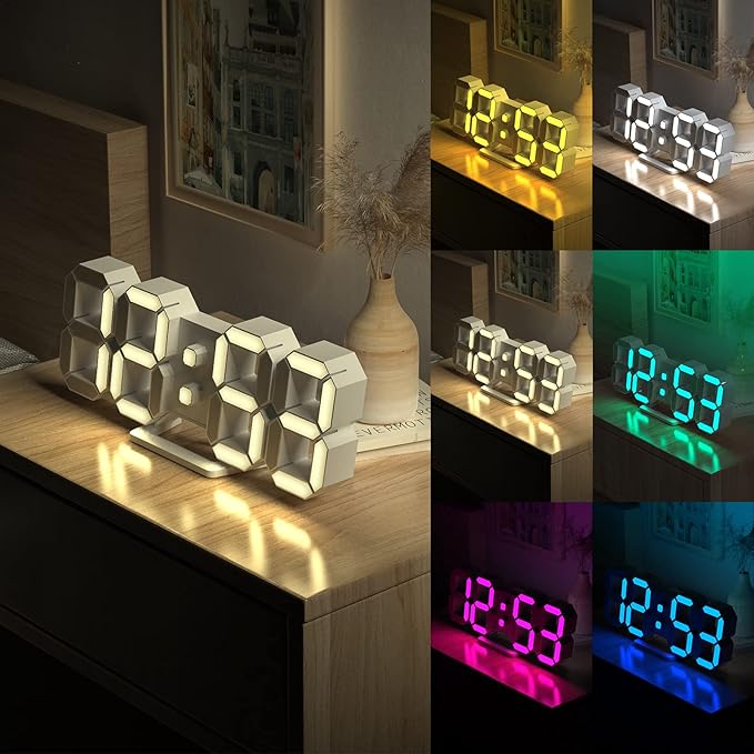 3D LED Desk Alarm Clock Night Light 7 Colors 9.7" with Remote Control, Digital Alarm Clock Adjustable Brightness Timer 12/24 Hr Time/Date/Temperature for Kid Bedroom/ Kitchen/Office -Colorful