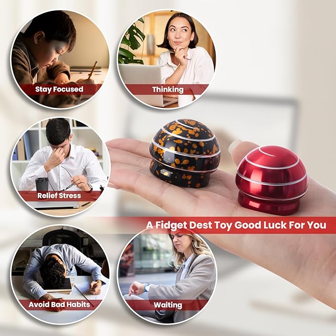 Fidget Spinner Desktop Toys - Kinetic Spinning Ball for Anxiety & ADHD Relief, Optical Illusion Fidget Toys for Adults, Kids, Parents & Friends, Metal Fidgets for Office & Home (1.54in Mushroom Red )