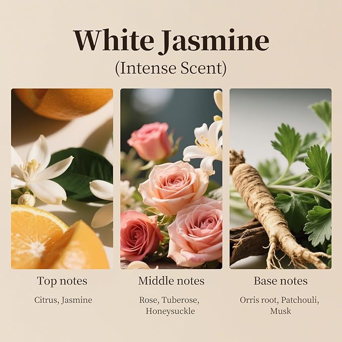 White Jasmine Oil for Waterless Diffusers,Reed Diffuser Refill,Premium Fragrance for Home Decor,Hotel Style Collection - Plastic Bottle,100ml(3.4 fl.oz)
