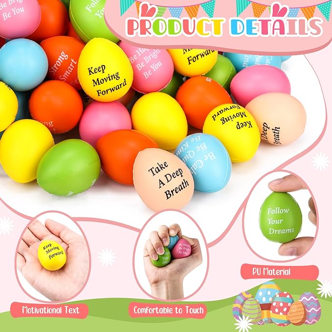 Aoriher 36 Pcs Motivational Stress Balls Quotes Inspirational Funny Colorful Foam Balls Hand Exercise Stress Relief Gifts for Office Small Anxiety Toys for Relief Motivating Supply (Star, Egg)