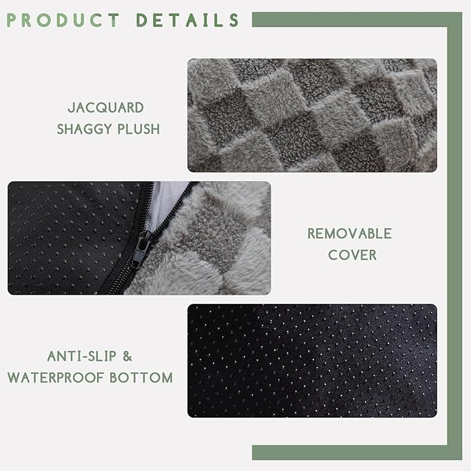 HIGOGOGO Round Stuffed Pouf Ottoman, Plaid Poufs with Foam Chunk Filling, Fluffy and Furry Pouf Foot Stool Storage Ottoman, 20 X 15 Floor Poufs Foot Rest for Living Room, Grey